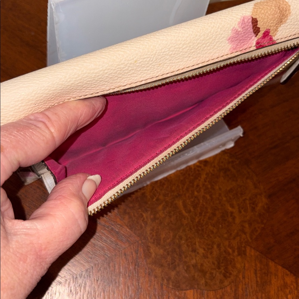 COACH Floral Continental Wallet long wallet coated canvas Pink Tan Cream goldton - Picture 9 of 16